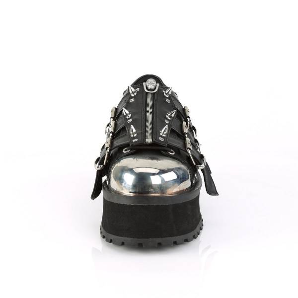 Demonia Gravedigger-03 Black Vegan Leather Schuhe Herren D986-710 Gothic Plateauschuhe Schwarz Deutschland SALE